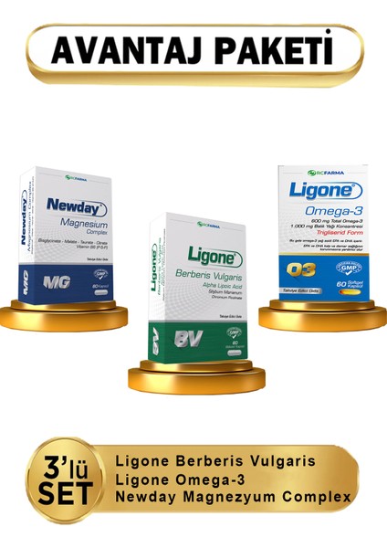 Magnezyum Complex + Ligone Omega-3 + Ligone Berberis Vulgaris 3 Lü ( Avantajlı Paket )