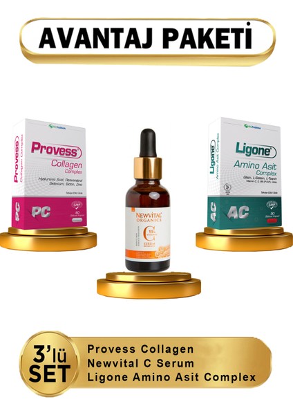 Collagen Complex + Newvital C Serum + Ligone Amino Asit Complex 3lü ( Avantajlı Paket )