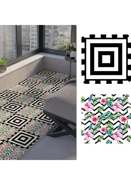 Dijital Baskılı Yaprak/gül Desenli Balkon Halısı Yolluk Yapboz Puzzle Japon Halı