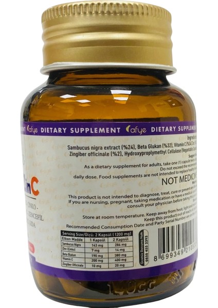 Sambezinc ( Sambucus Nigra +Beta Glukan +Çinko(Zinc) + Vitamin C+ Zencefil) 30 Kapsül