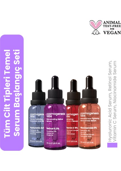Tüm Cilt Tipleri Temel Serum Başlangıç Seti Vegan