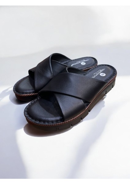 Hakiki Deri Tam Ortopedik Yumusak Tabanlı Siyah Kadın Terlik modelleri