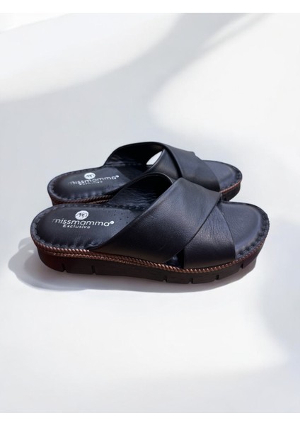 Hakiki Deri Tam Ortopedik Yumusak Tabanlı Siyah Kadın Terlik indirimleri