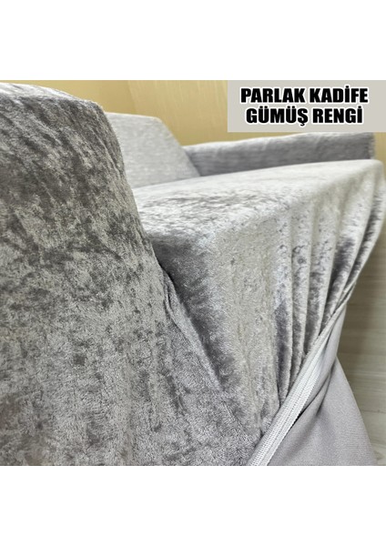 Parlak Kadife Kumaş 2 Adet Üçlü & Çekyat- 2 Adet Tekli Set Koltuk Kılıfı