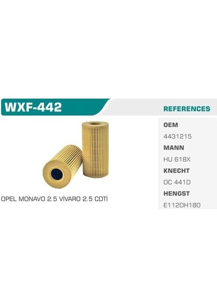 Wınkel WXF-442 Yağ Filtresi Megane Iı Iıı Laguna Iı Iıı Scenic Iı Latitude Espace Iv Trafic Iı Master Iı Iıı / Vivaro Movano 2.0 Dcı 2.5 Dcı 2.5td Eco