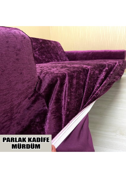 Parlak Kadife Kumaş 2 Adet Üçlü & Çekyat- 2 Adet Tekli Set Koltuk Kılıfı