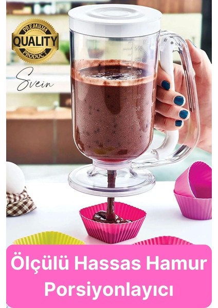 Pankek Hamur Porsiyonlayıcı Ölçülü Akıtma Dağıtıcı Krep Yapma Puding Muffin 900 ml Ölçekli Aparatı