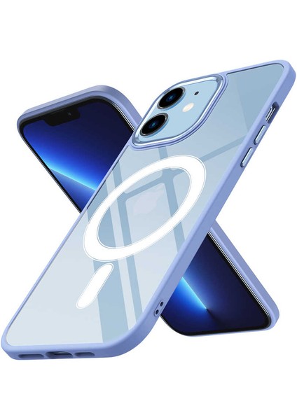 iPhone 12 Kılıf Wireless Şarj Özellikli Fygs Krom Magsafe Silikon Kapak-Lila