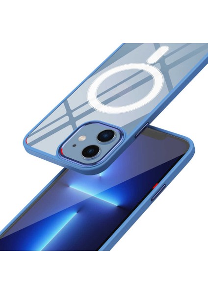 iPhone 12 Kılıf Wireless Şarj Özellikli Fygs Krom Magsafe Silikon Kapak-Lila