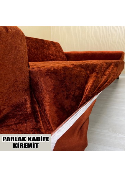 Parlak Kadife Kumaş 2 Adet Üçlü & Çekyat- 2 Adet Tekli Set Koltuk Kılıfı