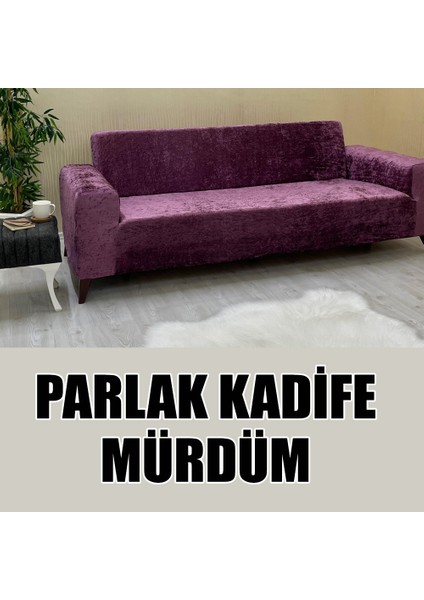 Parlak Kadife Kumaş 2 Adet Üçlü & Çekyat- 2 Adet Tekli Set Koltuk Kılıfı