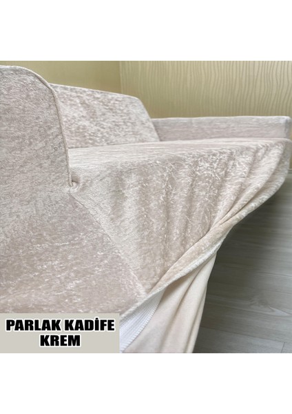 Parlak Kadife Kumaş 2 Adet Üçlü & Çekyat- 2 Adet Tekli Set Koltuk Kılıfı