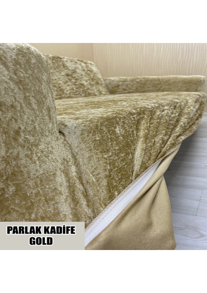 Parlak Kadife Kumaş 2 Adet Üçlü & Çekyat- 2 Adet Tekli Set Koltuk Kılıfı