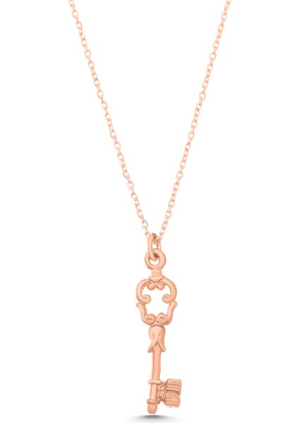 925 Ayar Gümüş Anahtar Kolye Rose (Pembe)-Standart