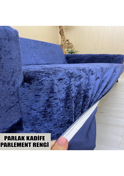 Parlak Kadife Kumaş 2 Adet Üçlü & Çekyat- 2 Adet Tekli Set Koltuk Kılıfı
