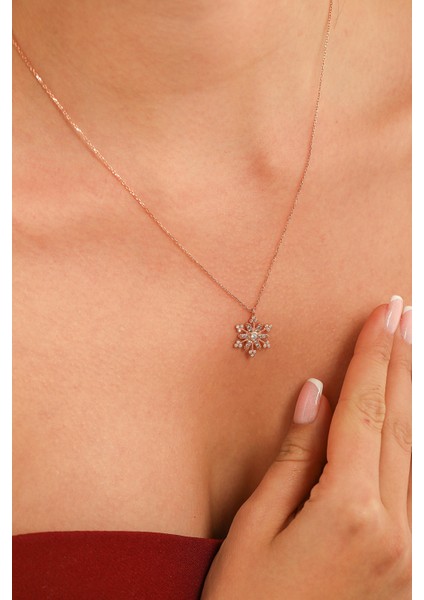 925 Ayar Gümüş Çiçekli Kar Tanesi Kolye, Beyaz Taş fiyatları