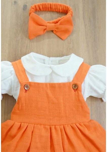 Kız Bebek ve Çocuk Kısa Kollu Bandanalı Müslin Elbise
