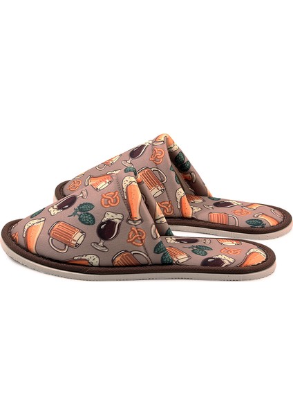 Unısex Bej Kadeh Desenli Yumuşak Tabanlı Ev Terlik modelleri