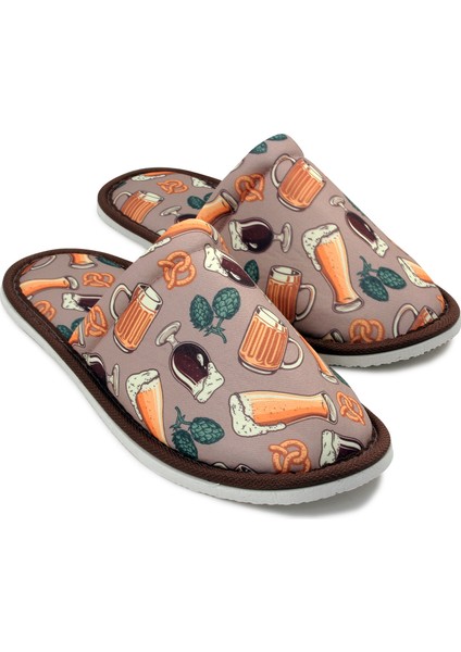Unısex Bej Kadeh Desenli Yumuşak Tabanlı Ev Terlik fırsatları