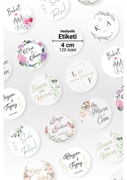 Düğün, Kına Gecesi, Nişan, Söz Vb. Hediyelik Etiketi / Sticker (120 Adet - 4 Cm)