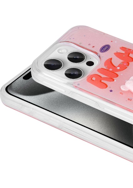 Apple iPhone 15 Pro Max Kılıf Kabartma Figürlü Parlak Fygs Minimini Silikon Kapak-Pembe