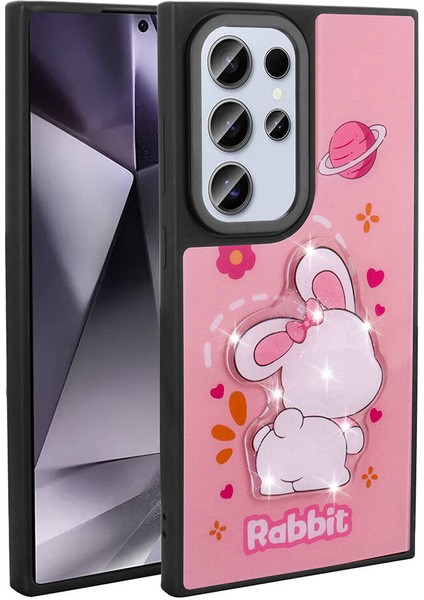 Galaxy S24 Ultra Kılıf Parlayan Kabartmalı Ikonik Figürlü Fygs Amas Silikon Kapak-Pembe