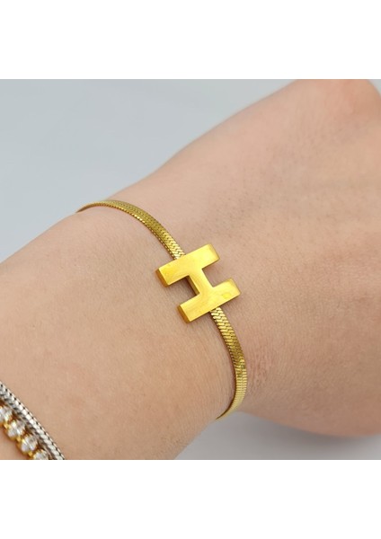 Altın Renk Çelik H Harf Detaylı Ayarlanabilir Bileklik – 17+6 cm fırsatları