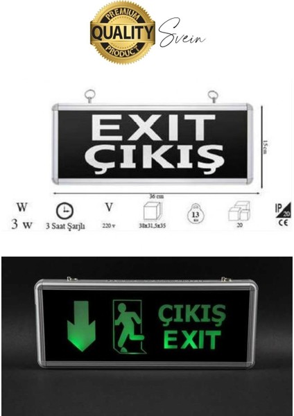 Işıklı Çift Yönlü Acil Çıkış Exit Tabelası Şarjlı Yönlendirme Güvenli Parlayan Uyarı Levhası