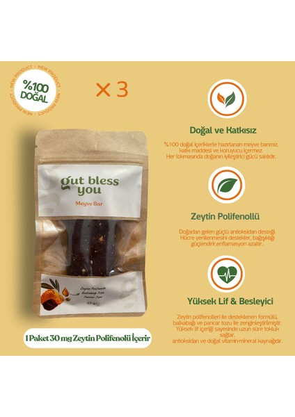 - Zeytin Polifenollü Meyve Bar 3'lü Set