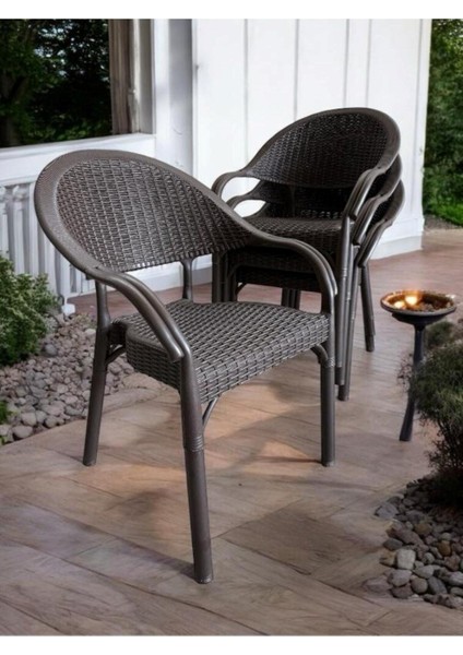 Bambu Rattan Kollu Sandalye Koltuk Tekli Set
