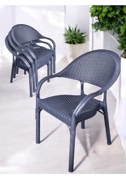 Bambu Rattan Kollu Sandalye Koltuk Tekli Set