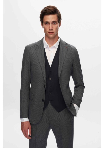 Ds Damat Slim Fit Lacivert Mono Yaka Viskonlu Takim Elbise Kombinli