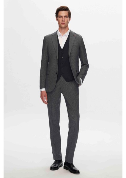 Ds Damat Slim Fit Lacivert Mono Yaka Viskonlu Takim Elbise Kombinli