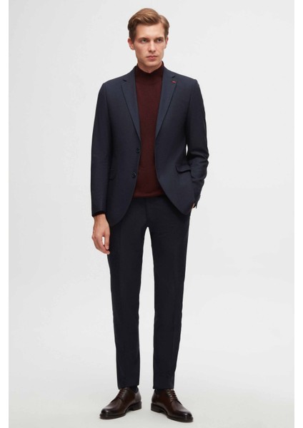 Slim Fit Lacivert Düz Mono Yaka Viskonlu Takim Elbise