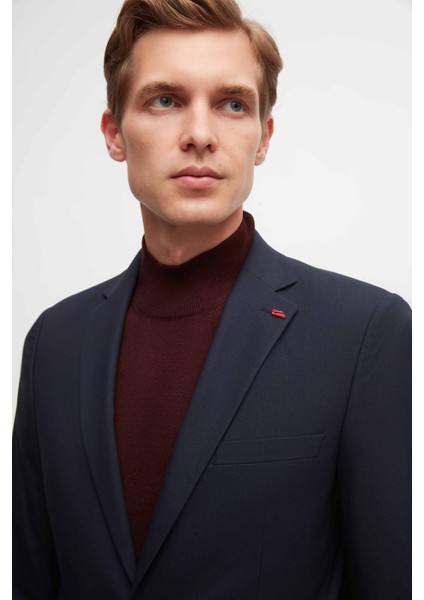 Slim Fit Lacivert Düz Mono Yaka Viskonlu Takim Elbise