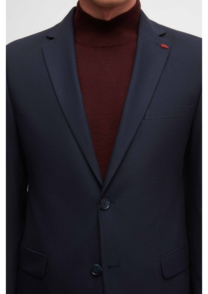 Slim Fit Lacivert Düz Mono Yaka Viskonlu Takim Elbise