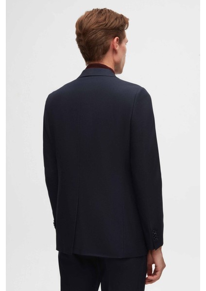 Slim Fit Lacivert Düz Mono Yaka Viskonlu Takim Elbise