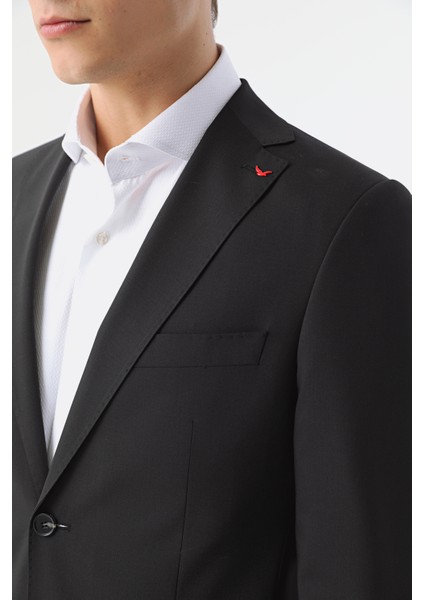 Ds Damat Slim Fit Siyah Düz Travel Takim Elbise