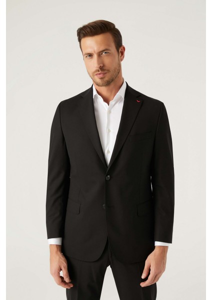 Ds Damat Comfort Fit Siyah Düz Travel Takim Elbise