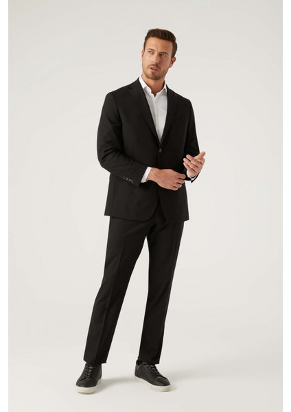 Ds Damat Comfort Fit Siyah Düz Travel Takim Elbise