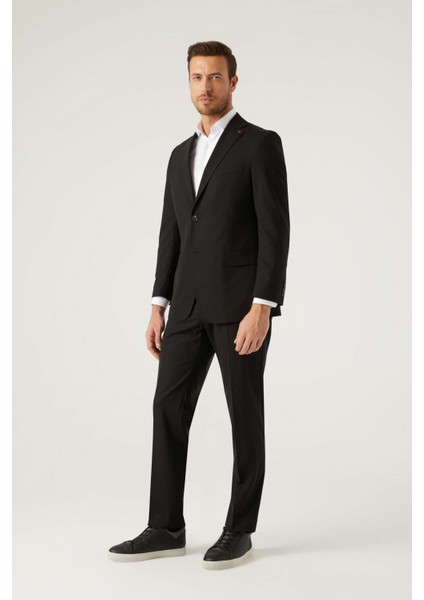 Ds Damat Comfort Fit Siyah Düz Travel Takim Elbise