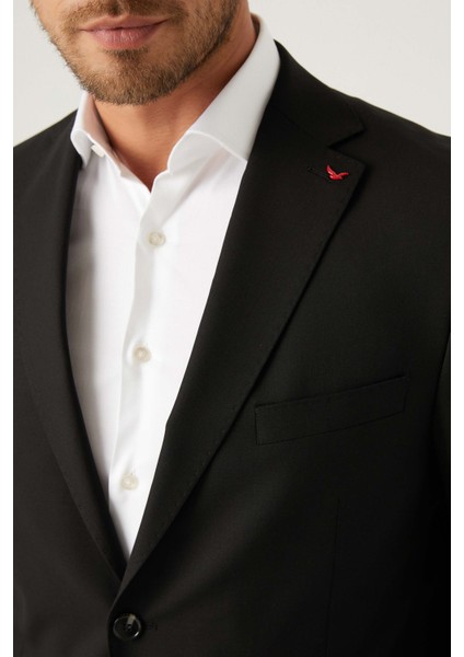 Ds Damat Comfort Fit Siyah Düz Travel Takim Elbise
