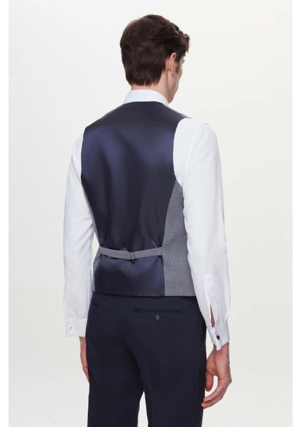 Slim Fit Lacivert Armürlü Takim Elbise Kombinli