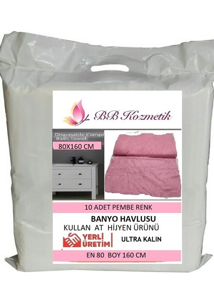 Tek Kullanımlık Banyo Havlusu Pembe Renk Kullan At 10 Adet 80*160