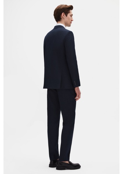 Slim Fit Lacivert Çizgili Kruvaze Takim Elbise