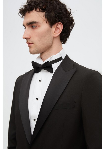Slim Fit Siyah Krep Desen Smokin Takim Elbise modelleri