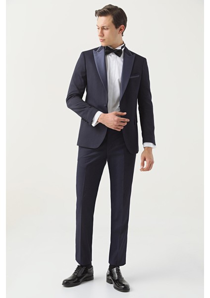 Ds Damat Slim Fit Lacivert Armürlü Damatlık & Smokin Takim Elbise modelleri