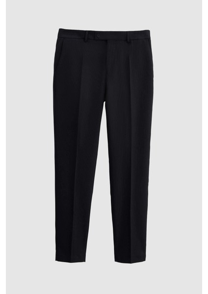 Slim Fit Lacivert Çizgi Desenli Takim Elbise Yelekli