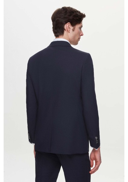 Slim Fit Siyah Armürlü Takim Elbise Kombinli
