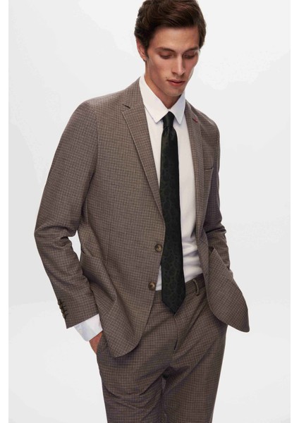 Ds Damat Slim Fit Kahverengi Baskılı Takim Elbise modelleri